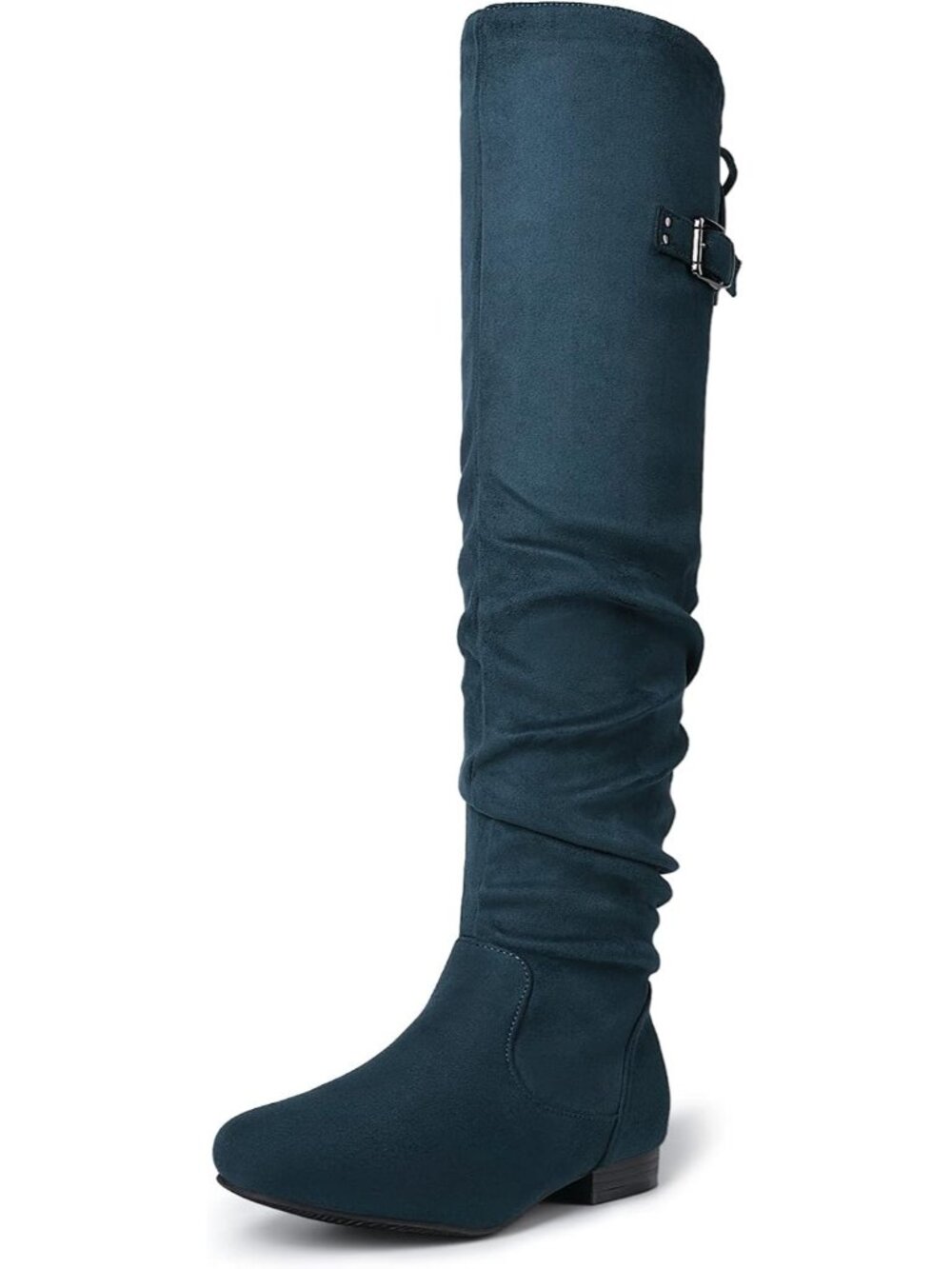 Women's Blue Flat Heel Pointed Toe Slouch Over The Knee Thigh High Boots
